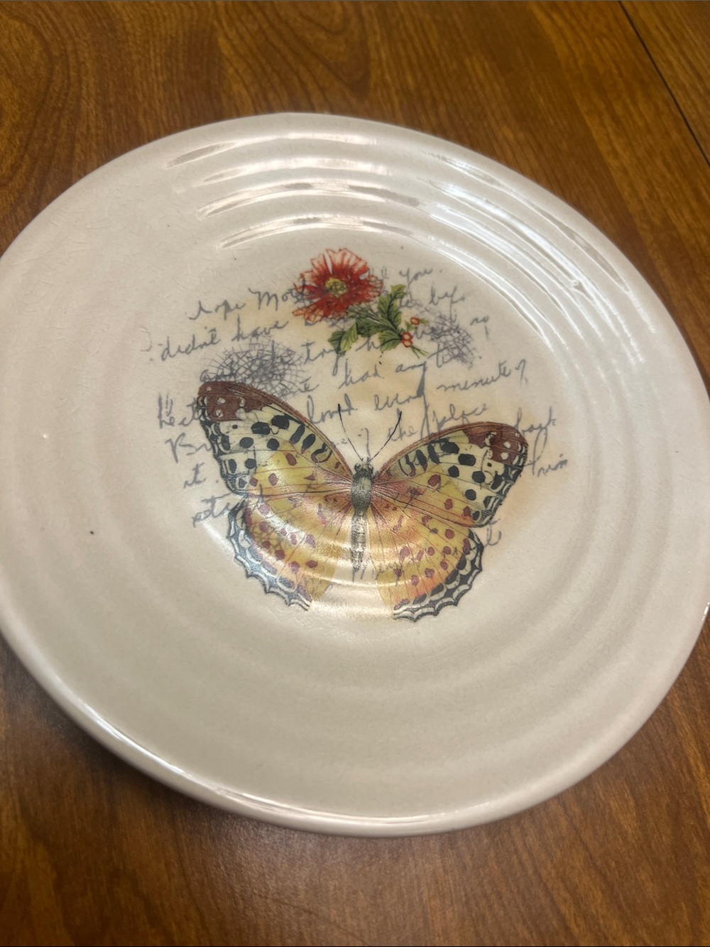 Yankee candle bullerfly candle tray plate holder 6” ceramic